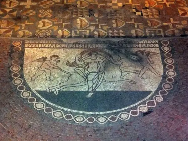 Fourth-century mosaic floor showing Europa and the bull at Lullingstone Roman Villa