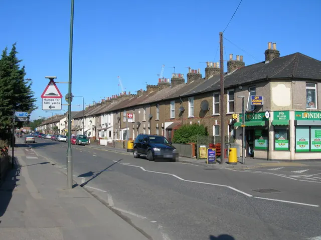 Terrace of older houses with chimney stacks at the junction of Manor Road and Appold Street, Erith