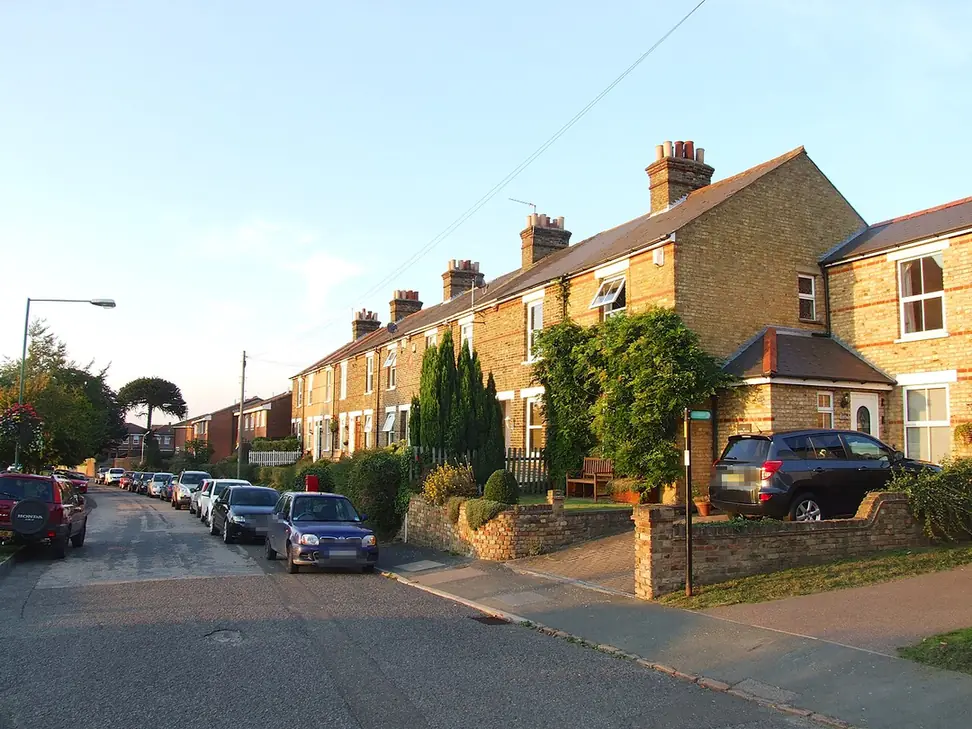 Victorian stock-brick terrace with chimney stacks on Burr Bank Terrace, Wilmington
